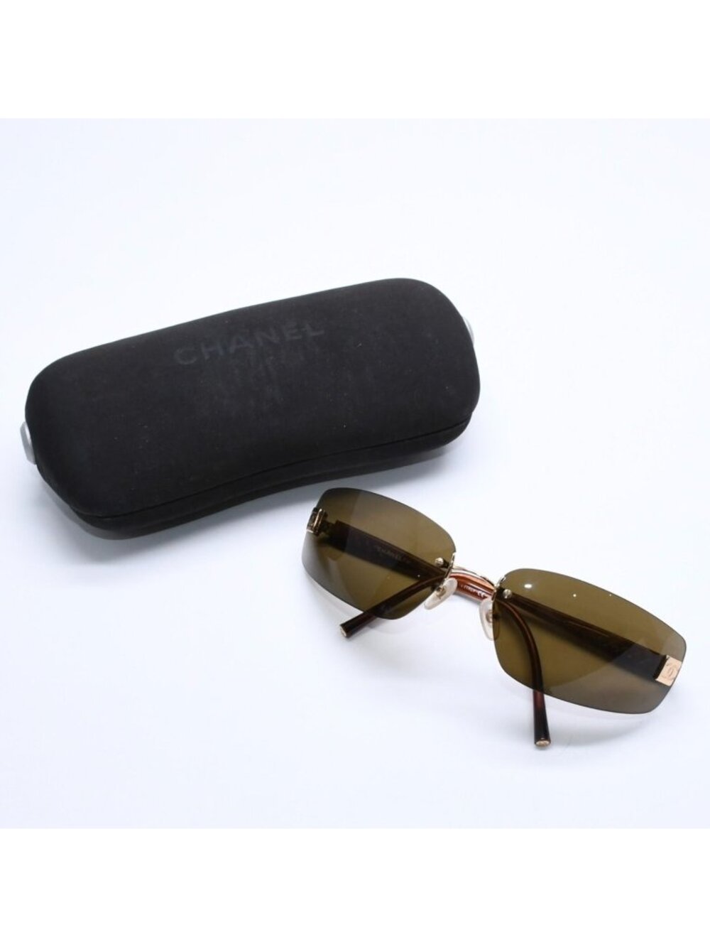 Chanel Rimless Sunglasses Eyewear CC Logo Brown